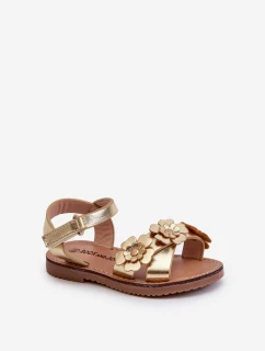 Dětské sandálky ozdobené květy s uzavíráním na suchý zip, zlaté Fagossa