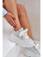 Kožené sneakersy na platformě CheBello 4658 stříbrné