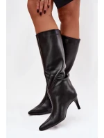 Dámské kozačky na špičku s prošíváním černé Olyvia