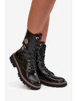 Lakované dámské workery s teplou podšívkou a zlatým detailem Dorialine – černé