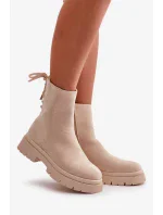 Semišové kotníkové boty na plochém podpatku šněrovací béžové Lakyta