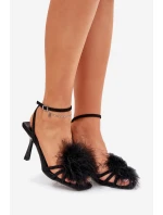 Dámské Sandály Na Podpatku S Peřím Černé Xaliope