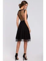 K030 Tylové šaty s puntíky - černé