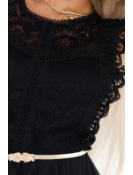 454-5 Krajkové šaty GRETA s tylovou sukní a zlatým páskem - ČERNÉ 454-5 Krajkové šaty GRETA s tylovou sukní a zlatým páskem - ČERNÉ