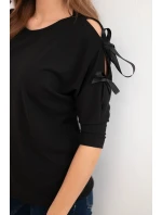 Dámská viskózová blůza s ozdobnými stuhami černá