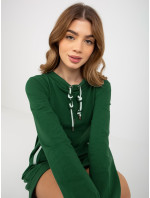 Dámské krátké mikinové basic šaty s kapsami - zelené
