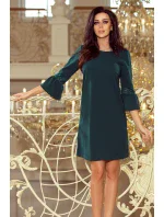 Dámské šaty v lahvově zelené barvě s krajkou na rukávech model 6361560