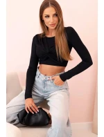 Dámská halenka s dlouhým rukávem a efektními volánky na prsou černý