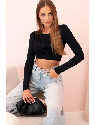 Dámská halenka s dlouhým rukávem a efektními volánky na prsou černý