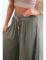 Dámské kalhoty z viskózy se širokými nohavicemi khaki
