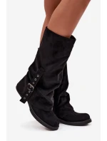 Ženské kozačky s našpulenou vrchní částí a přezkou Černé Ophelis