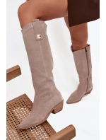 Kožené Semišové Kozačky Kovářky Vyhřívané Zazoo 4224 Cappuccino