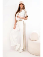 Dámský komplet s polo mikinou a širokými kalhotami máslový camelový