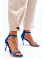 Semišové Sandály Na Vysokém Podpatku S Kamínky Modre Moments