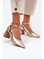 Kožené Lodičky Na Podpatku Maciejka K6816-25 Zlaté