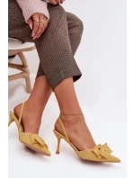 Dámské sandály na podpatku s mašlí Žluté Hestia