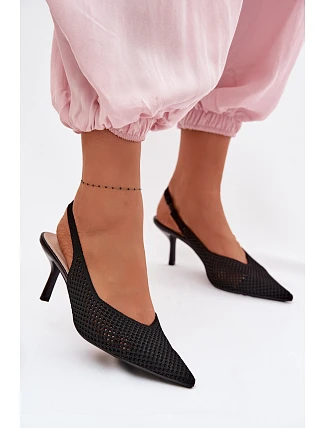 Dámské sandály z síťovaného materiálu na jehlovém podpatku Černé Emiliana