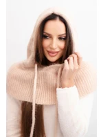 Dámská čepice s kapucí a pleteným vzorem s uvázáním béžová
