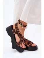 Dámské Sandály Na Platformě A Klínu V Leopardím Tisku Hnědé Tenzorus
