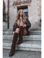 Semišové Kozačky Na Podpatku Zip Čokoládové Lissara