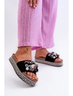 Dámské pantofle na platformě s ozdobami S.Barski černá Dámské pantofle na platformě s ozdobami S.Barski černá