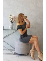 Pruhované nařasené šaty v grafitové barvě Pruhované nařasené šaty v grafitové barvě