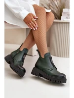 Zazoo 60451 Dámské kožené boty s ozdobou tmavozelené
