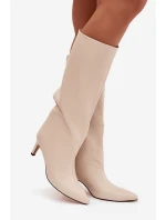 Dámské nazouvací vyhřívané kozačky na jehle světle béžové olivové