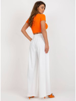 Široké dámské kalhoty v barvě ecru s gumou v pase (8390)
