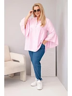 Dámská viskózová halenka Plus Size s volánovým rukávem a výstřihem do V cukrově růžová Dámská viskózová halenka Plus Size s volánovým rukávem a výstřihem do V cukrově růžová