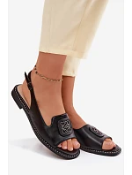 Dámské sandály na nízkém podpatku s ozdobou S.Barski KV61-6016 Černé