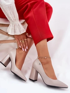 Elegantní dámské lodičky na širokém podpatku Vinceza – šedé