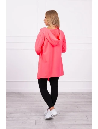 Volná bunda s kapucí růžová neonová