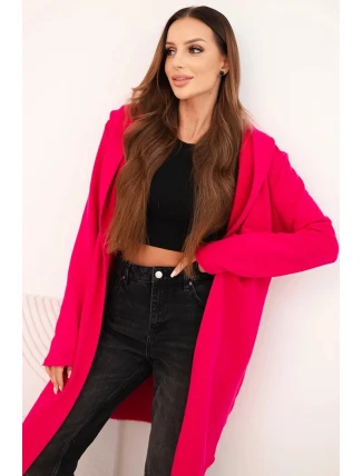 Dámská bavlněná bunda s kapucí a prodlouženým předním dílem fuchsie