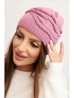 Dámská zimní čepice z vlny s ozdobným vzorem K429 světle fialová