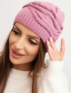 Dámská zimní čepice z vlny s ozdobným vzorem K429 světle fialová