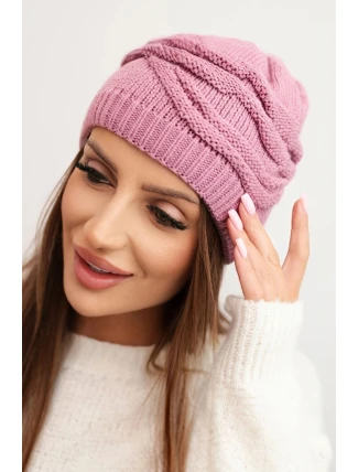 Dámská zimní čepice z vlny s ozdobným vzorem K429 světle fialová