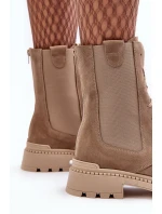 Dámské Vyšívané Kožené Boty Bežové Nicole 2836