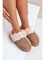 Dámské Sněhové Pantofle Na Silné Podešvi S Kožíškem Tmavě Béžové Doriola