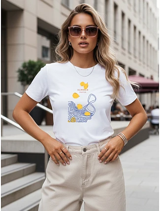 Klasické dámské tričko s potiskem citronů, bílé, FashionStreet NX8023RY Klasické dámské tričko s potiskem citronů, bílé, FashionStreet NX8023RY