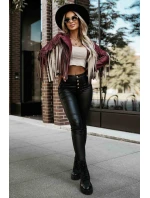 624-2 Krátká bunda s třásněmi z měkké ekokůže - vínová