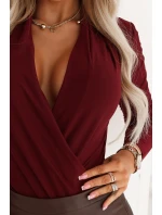 375-9 Dámské stylové BODY s obálkovým výstřihem - vínové