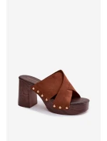 Dámské sandály na podpatku se zlatými přezkami Camel Nerelle