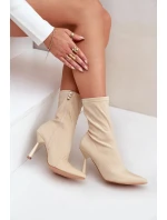 Materiálové Kotníkové Boty Na Jehlovém Podpatku Světle Béžové Amune