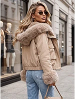 Krátká dámská bunda s odnímatelnou kožešinou, béžová, FashionStreet TY5837 Krátká dámská bunda s odnímatelnou kožešinou, béžová, FashionStreet TY5837