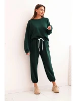 Dámský set máslový s volnou mikinou a kalhotami s nápisem LOVE tmavě zelený