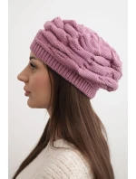 Dámská zimní čepice z vlny s ozdobným pletením a kamínky K397 fialová