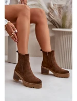 Dámské boty na podpatku z eko semiše zateplené tmavě hnědé Nevitas