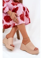 Ekokožené dámské sandály na platformě a klínu béžové Kisoffi