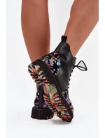 Kožené dámské kotníkové boty s květinami zateplené Artiker 57C0180 Černé Kožené dámské kotníkové boty s květinami zateplené Artiker 57C0180 Černé